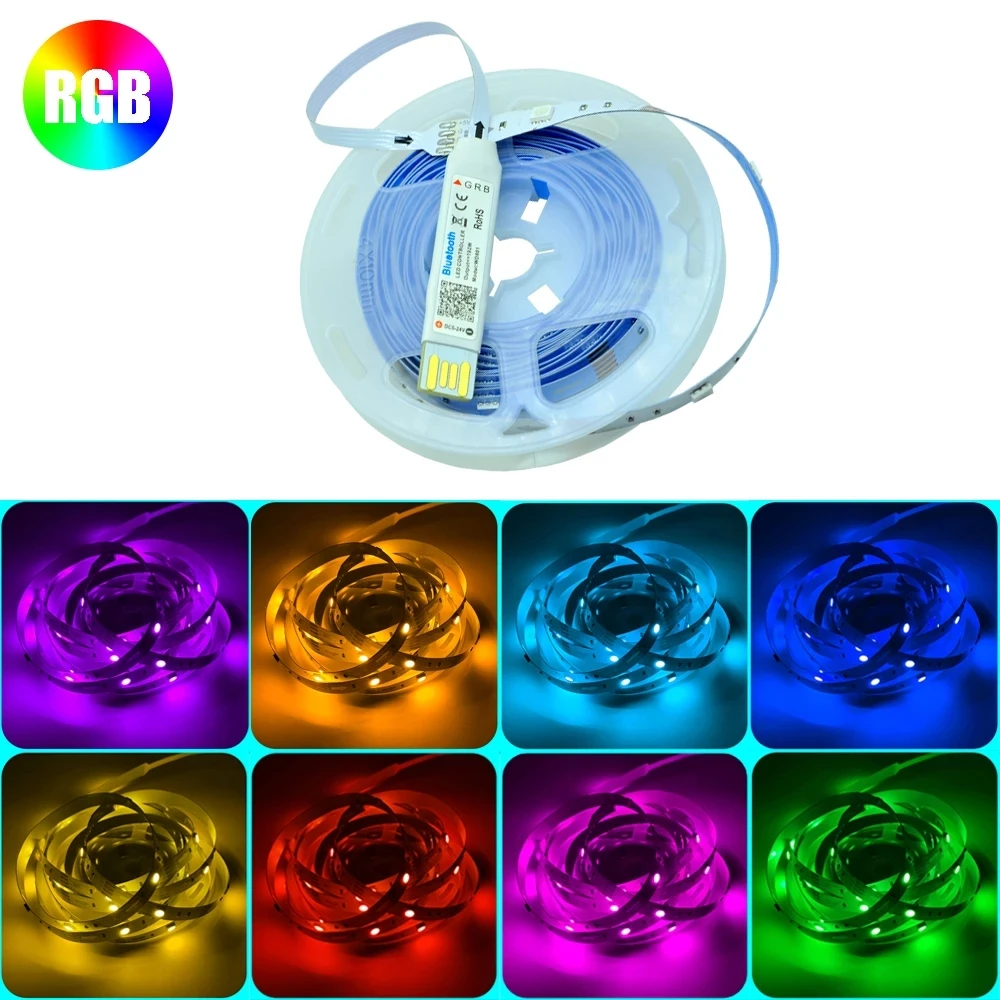 Светодиодная лента RGB 2835 с USB-кабелем и 3 кнопками управления 5 в постоянного тока