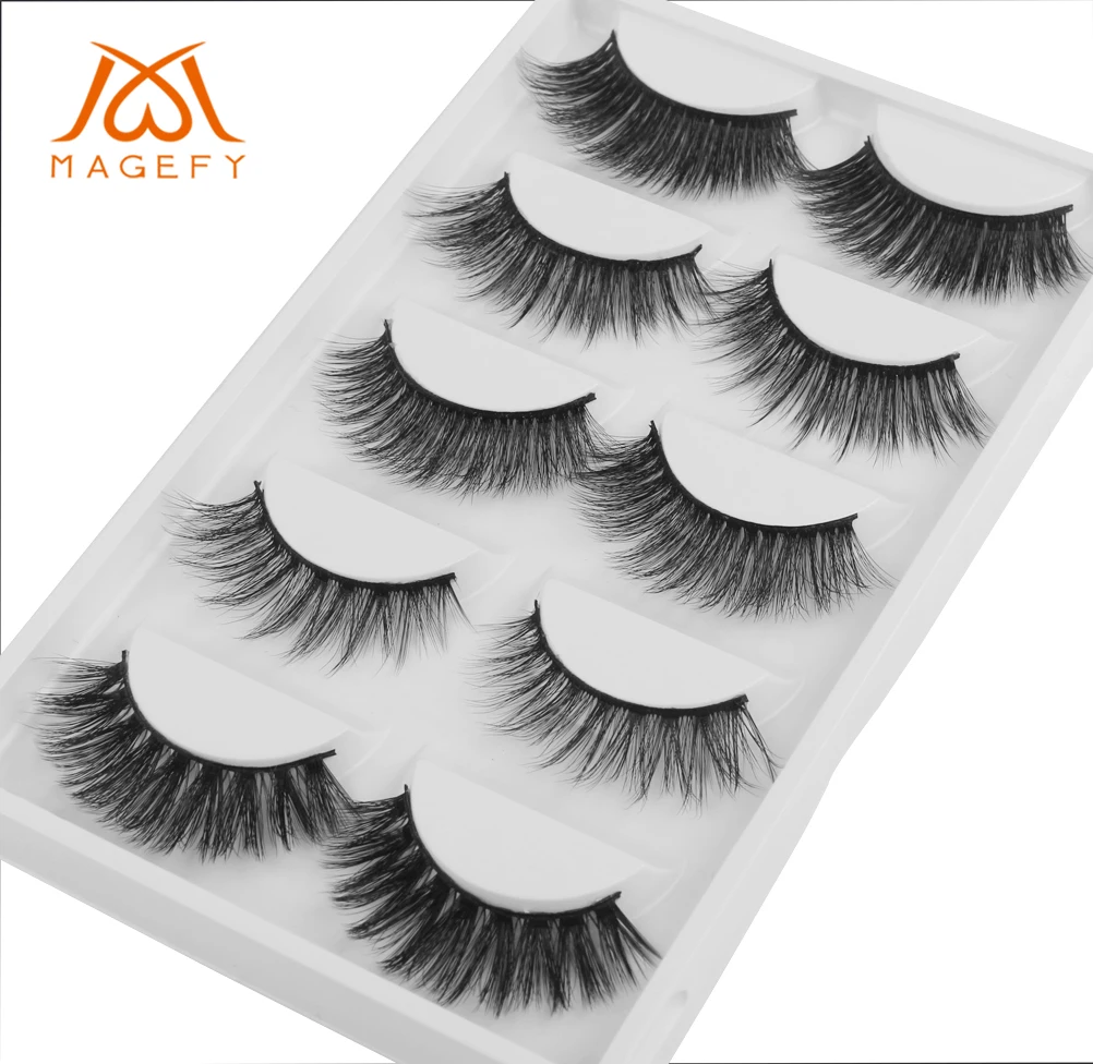 MAGEFY 5Pairs Mink Eyelashes Natural Long 3d Lashes Hand Made False Black Cotton Stalk Makeup Eyelash | Красота и здоровье