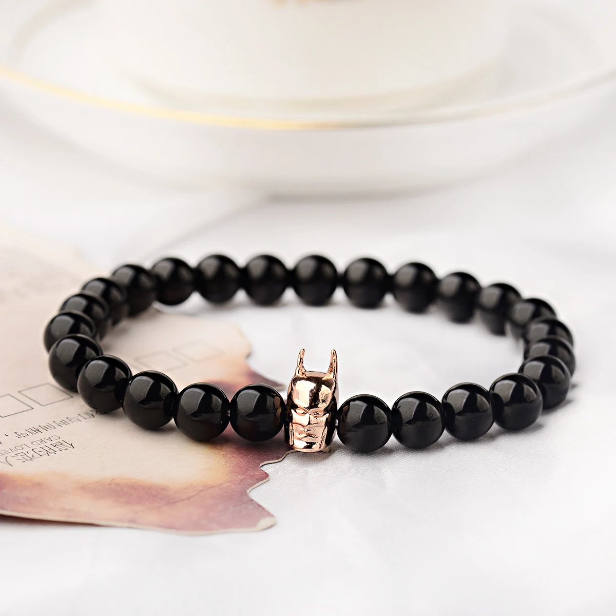 2019 Charm Men Natural Stone Beads Bracelet Gold Batman Alloy Beaded Stretch Bracelets Bangles Women Bileklik Pulseras | Украшения и