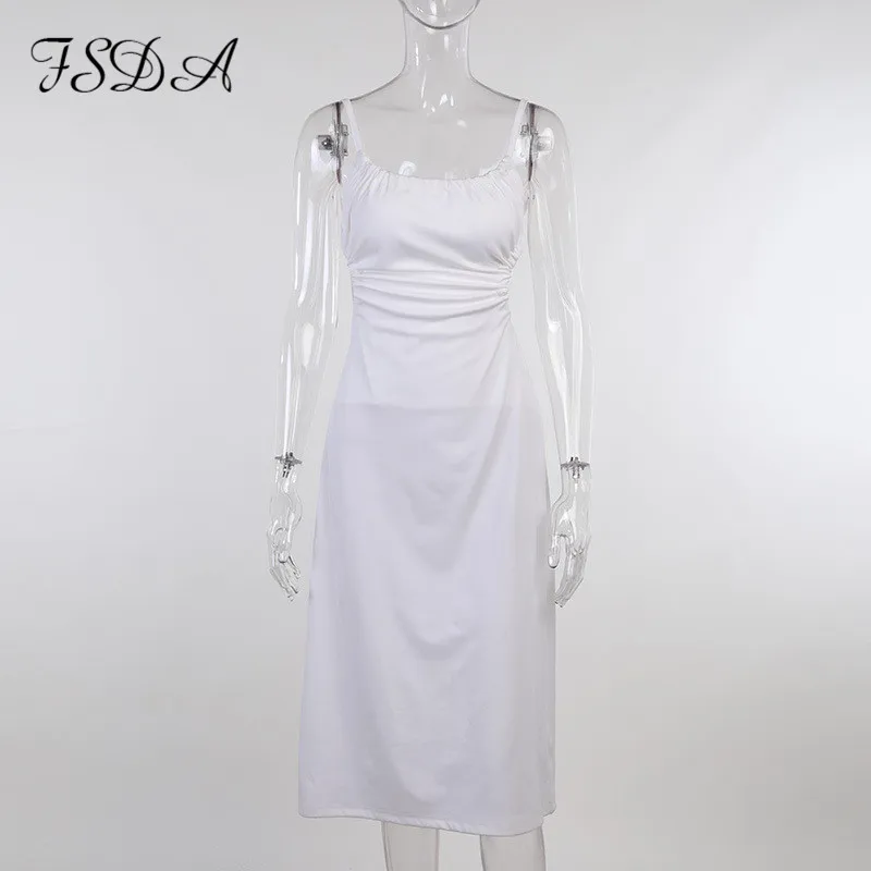Белое платье миди с открытой спиной FSDA женские летние бандажные сексуальные