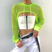 mall goth streetwear neon green mesh fishnet top women tshirt perspective smock long sleeve womens t shirts cropped shirt sexy