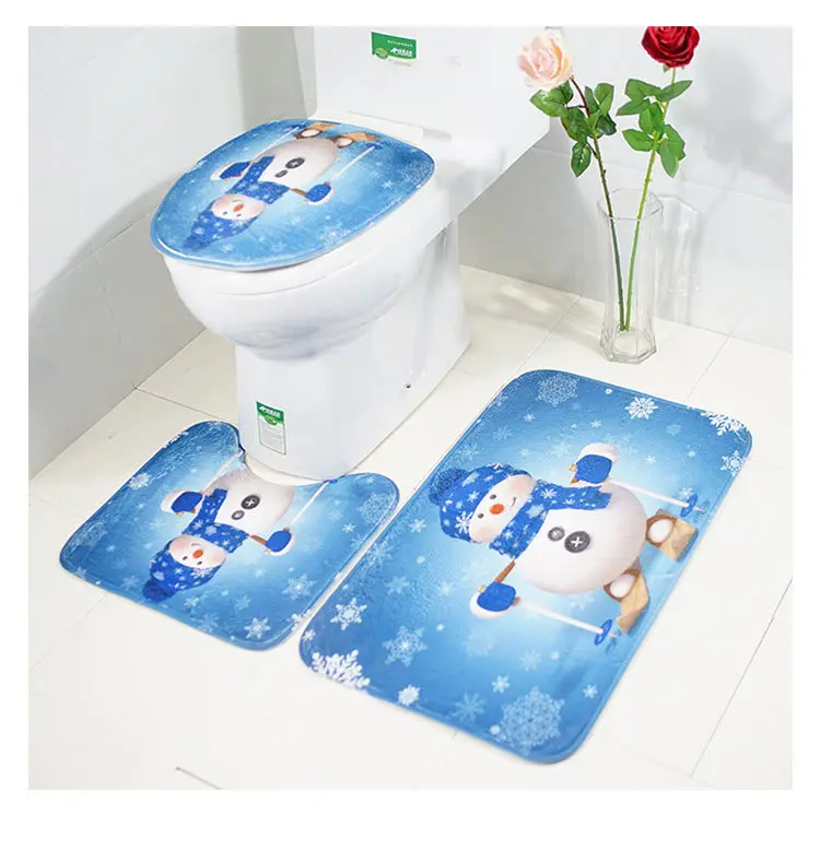 Zeegle 3pcs Christmas Decoration Flannel Toilet Rug Bathroom Carpets Set Absorbent Sponge Bath Mats Washable Foot | Дом и сад