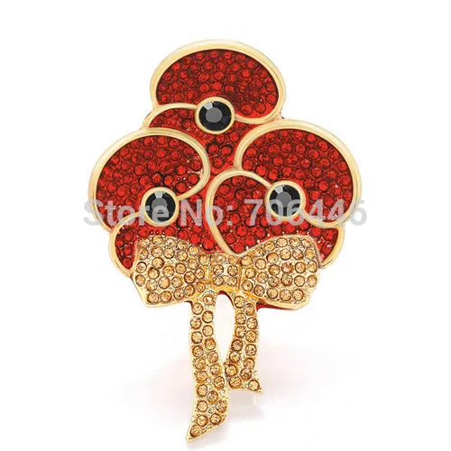 

Gold Tone Red Enamel Red Poppy Flower Scarf Buckle Remembrance Souvenir