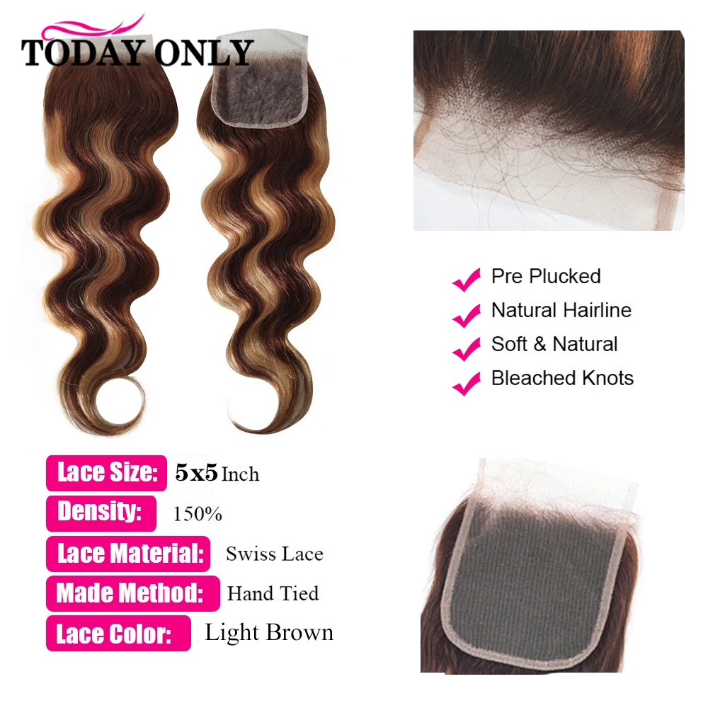 

Highlight Bundles With Closure Brazilian Body Wave Bundles With Closure P4/27 Remy 3 4 Bundles With 5x5 HD Lace Closure