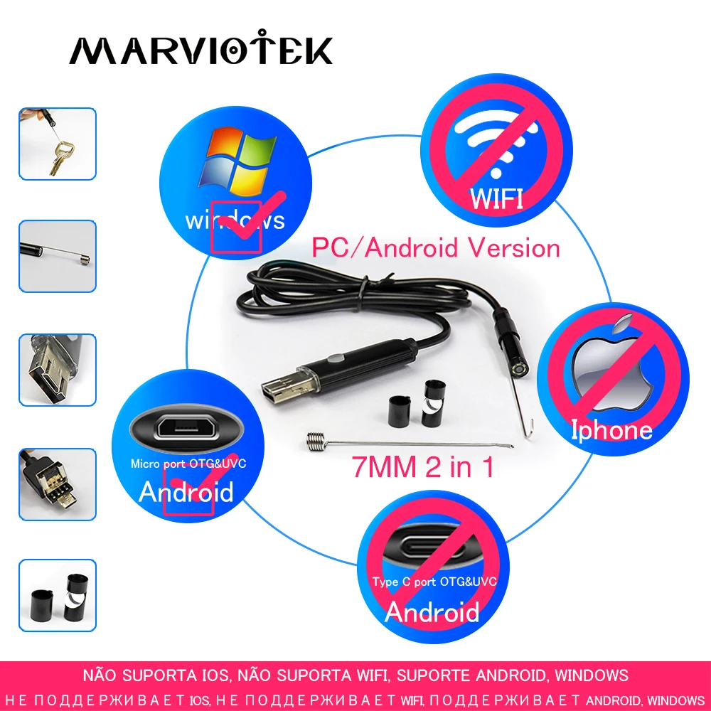 7 мм эндоскопа Камера USB эндоскоп HD Водонепроницаемый инспекционный Бороскоп