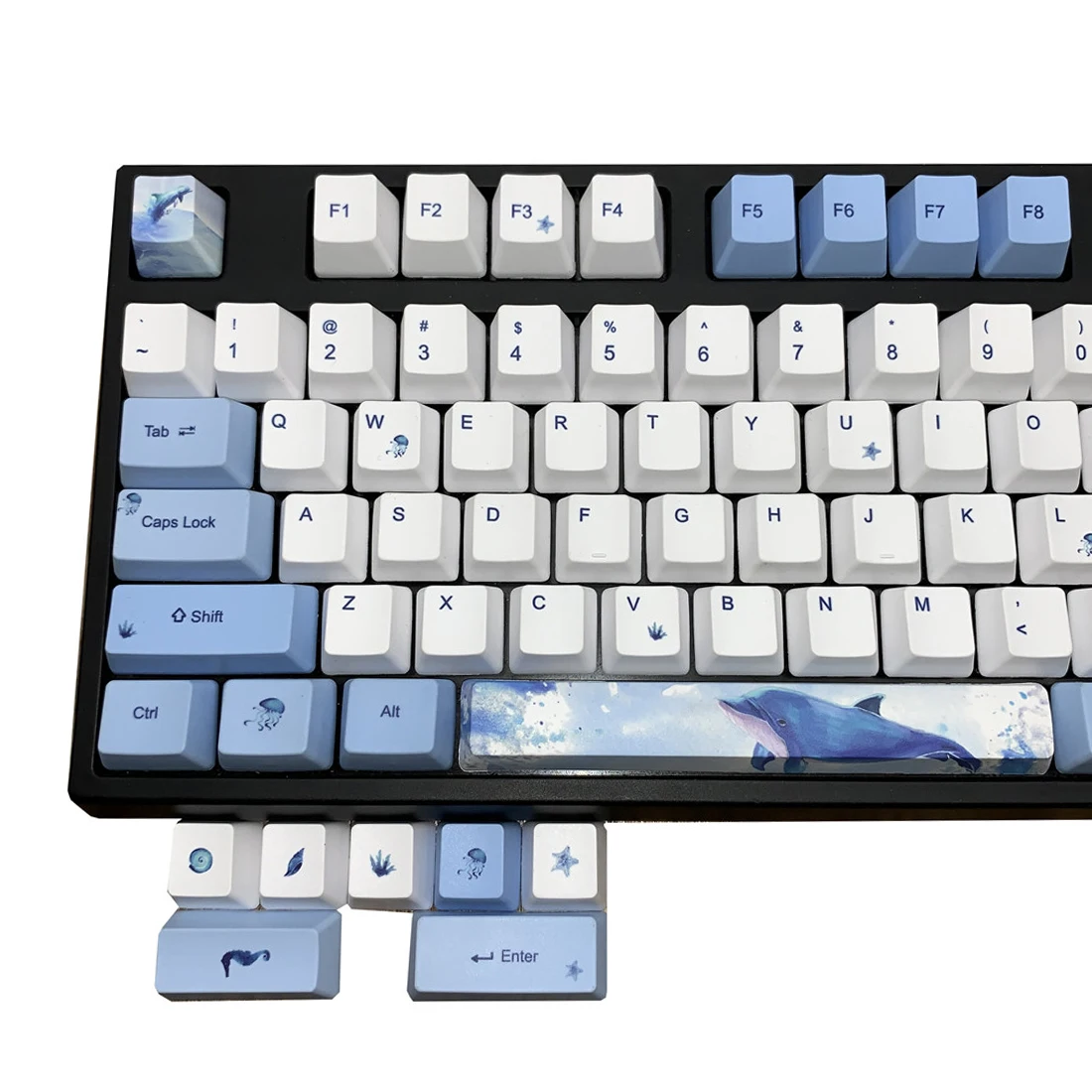 

115Pcs OEM Profile PBT Keycaps For Ajazz AKKO /Cherry Mx For 61/ 64 / 87 /104 Keys Custom Mechanical Gaming Keyboard- Blue Whale