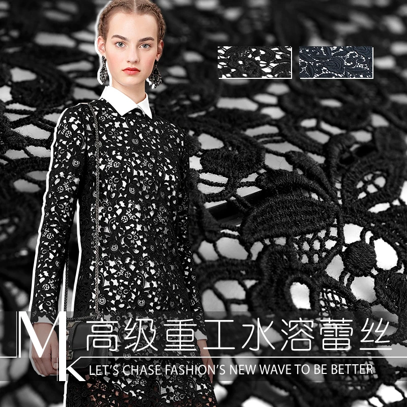 19 Весна Лето Новая тяжелая 100% хлопковая кружевная ткань для женщин платье