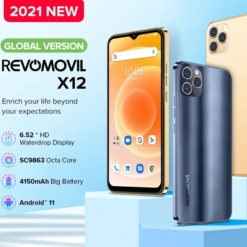 Смартфон Revomovil X12 Android 11 6 52 дюйма 4150 мАч тройная камера 16 МП 4 Гб ОЗУ | Мобильные