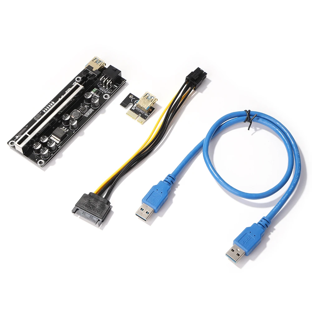 

Extender Riser Adapter Card SATA Power SATA 15-pin to 6-pin Riser PCI-E 1X to 16X Extender for Graphics Card