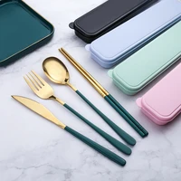 3pcs stainless steel knife spoon fork chopsticks set with storage box korean travel picnic restaurant kitchen tableware set