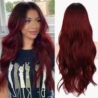 long ombre red wigs for women middle part curly wigs natural looking synthetic heat resistant fiber wigs