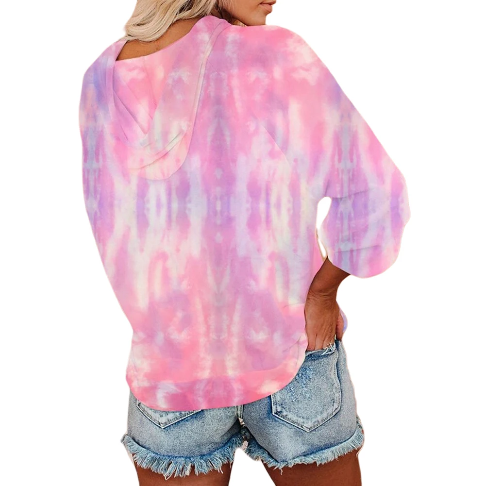 

Women Sweatshirts Fashion Long-sleeved Sweater Personality Tie-dye Pattern Loose Round Neck Hooded shirt