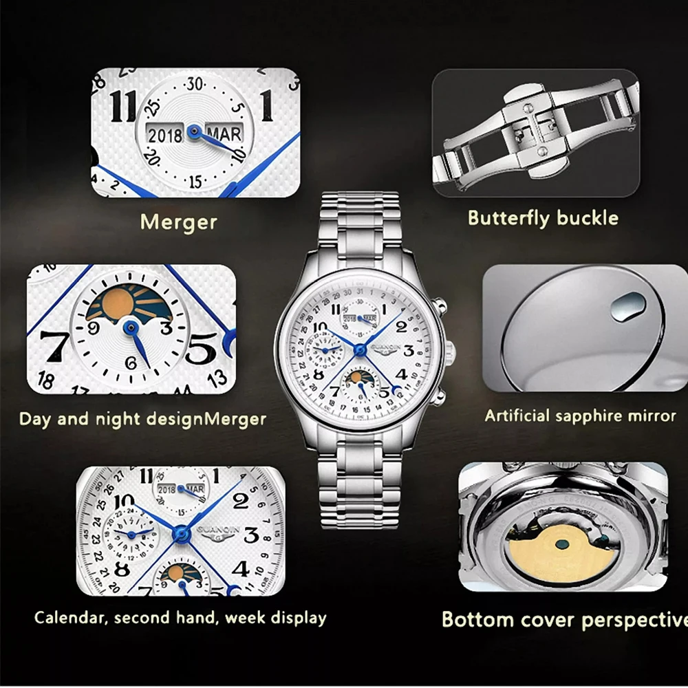 2022 New GUANQIN 39MM Men's Watches Perpetual Calendar Automatic Men Mechanical Wristwatch Stainless Steel Business Luxury Clock enlarge