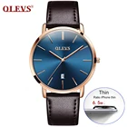 Мужские спортивные часы OLEVS, ультратонкие 6,5 мм кварцевые аналоговые часы люксового бренда с датой, повседневные часы для плавания из натуральной кожи