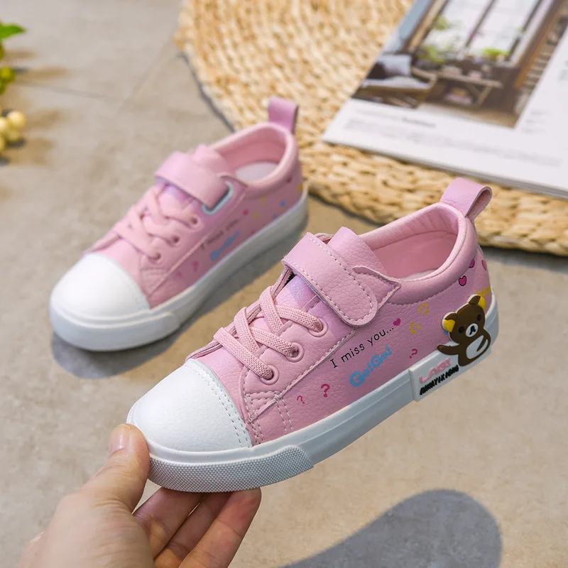 

Boys Shoes 2020 New Spring Fashion Microfiber Children's Sneakers Cartoon Girls Princess Shoes Pink White
