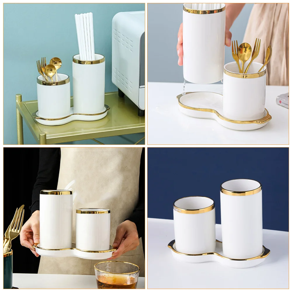 

1 Set Ceramic Chopsticks Storage Holder Home Drain Tableware Rack (White)