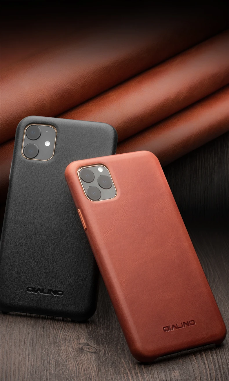 Задняя крышка из натуральной воловьей кожи для iPhone 11 Pro Max Light деловой мужской женский кожаный чехол с натуральным лицевым покрытием Qialino металлические кнопки