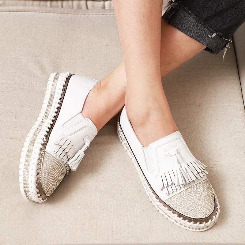 Rimocy/женские модные туфли на плоской подошве с кристаллами круглым носком и