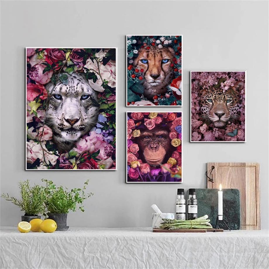 Белый тигр лев леопард лиса орангутанг настенная живопись на холсте