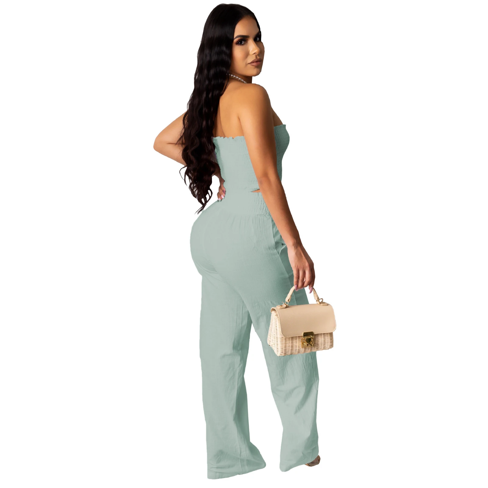 

Zoctuo Two Piece Set For Women Solid Strapless Tops+Pants Suit Summer Night Club Party Casual 2 pcs Set
