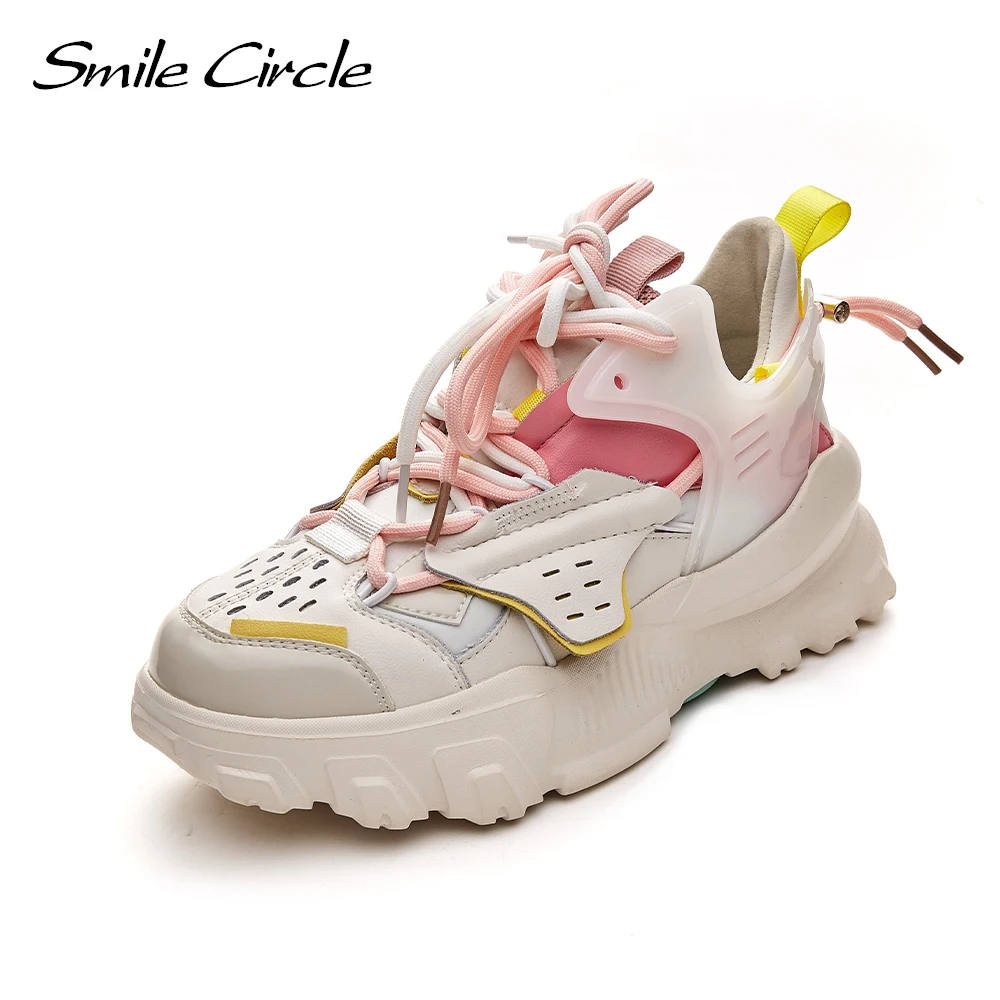 

Smile Circle/летние женские кроссовки на плоской платформе; Модная Повседневная дышащая женская обувь из натуральной кожи