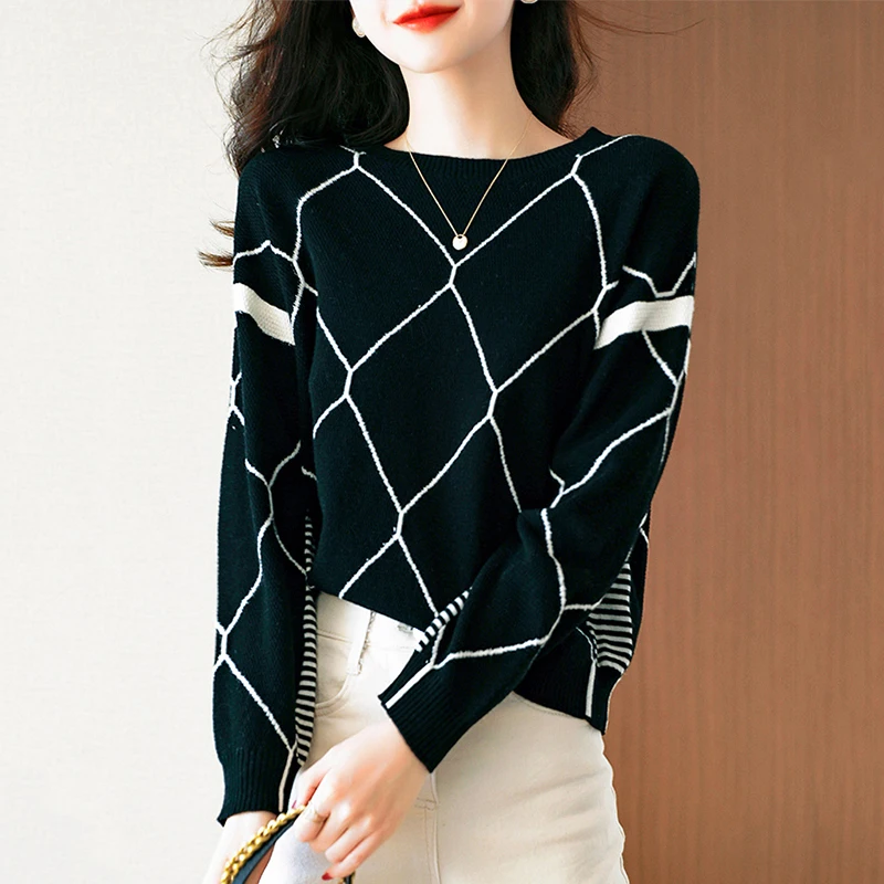 

Свитер женский вязаный, черный, белый, на зиму, 2021