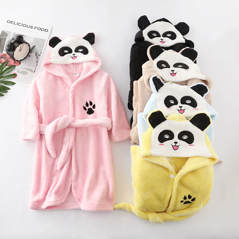 

Winter Cute Cartoon Nightgown for Boy Girls Bathrobe Kids Robes Thick Flannel Hooded Towel Robe Bathing Clothes Sleeping Pajamas