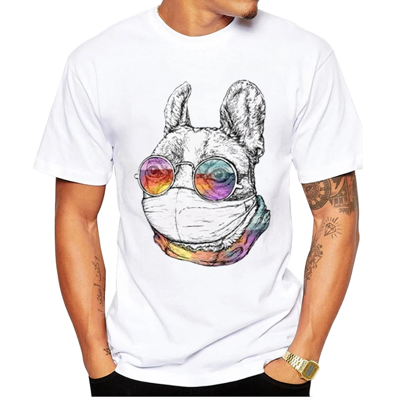 

Short Sleeve Tops Funny Masked Tee TEEHUB Fashion Masked Panda Men T-Shirt Hipster Masked Lion/French Bulldog Printed Tshirts