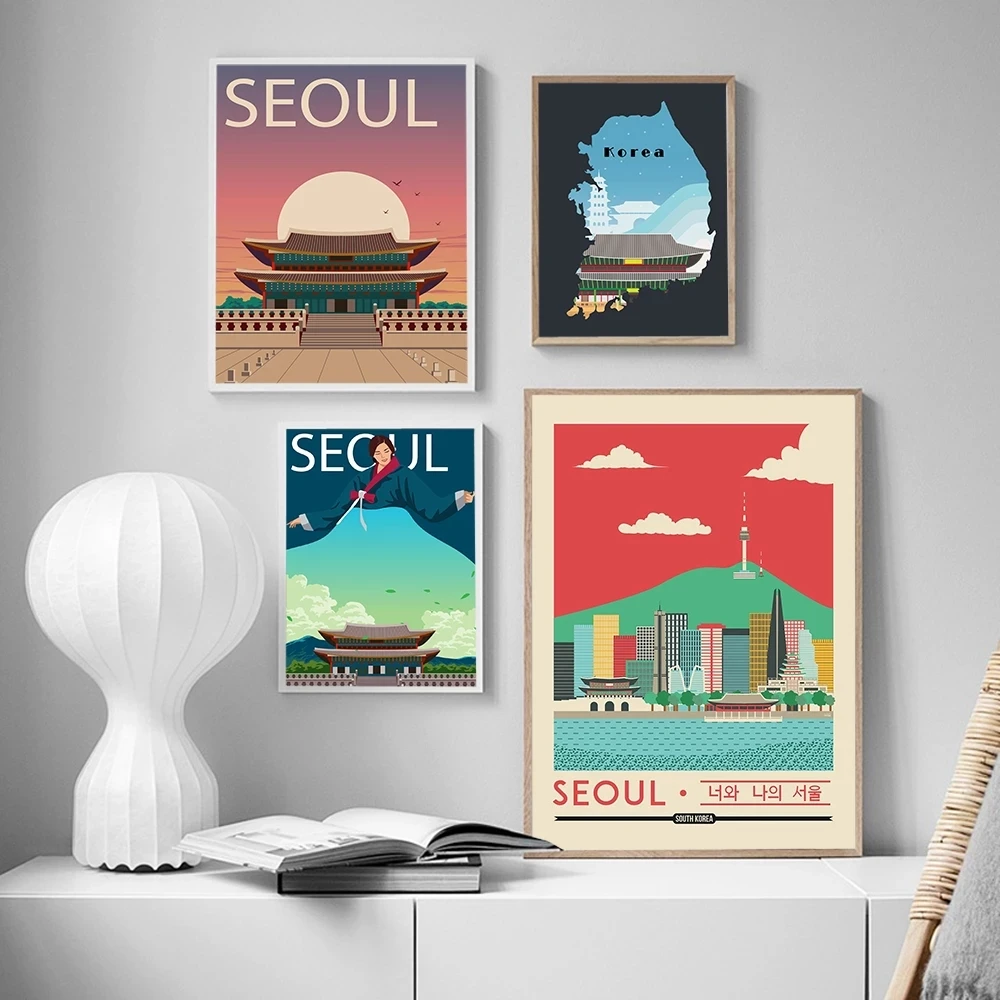 Постер города Сеул Южная Корея рандомная Картина на холсте Современная