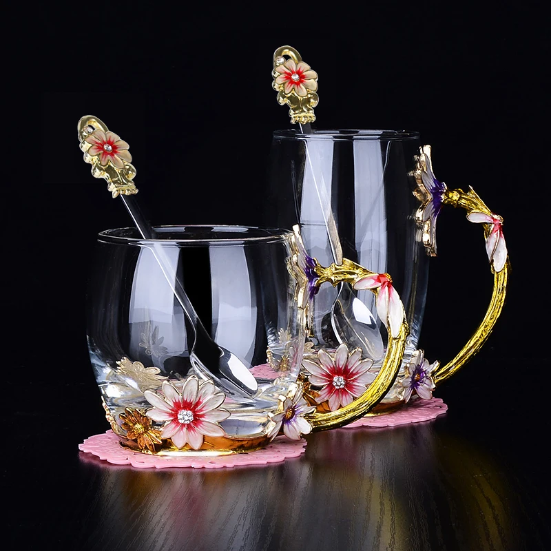 Креативная термостойкая Хрустальная кружка эмалированная стеклянная цветочный