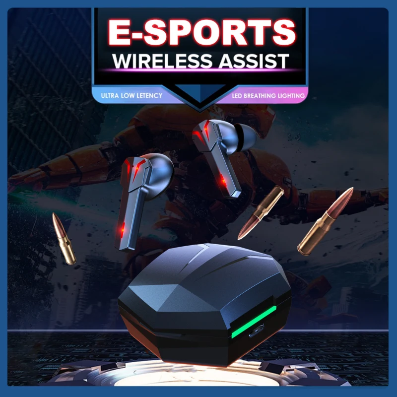 

New Wireless Bluetooth-compatible TWS Headphones Stereo Sport Waterproof Headset 60ms Low Latency With Mic For Iphone Samsung