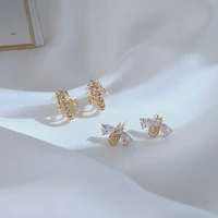 stud earrings for women fashionable geometric zircon earrings light luxury small bee earrings jewelry accessories wholesale