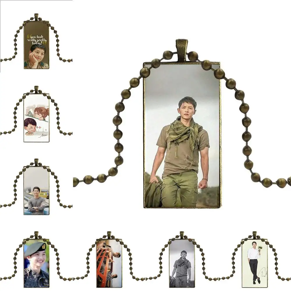 Потомки солнца сон Джун Ки стеклянный кабошон кулон ожерелье прямоугольное модное для женщин и