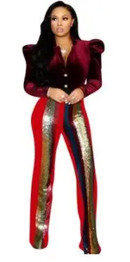 Женские Лоскутные широкие брюки с блестками женские черные красные Pantalon
