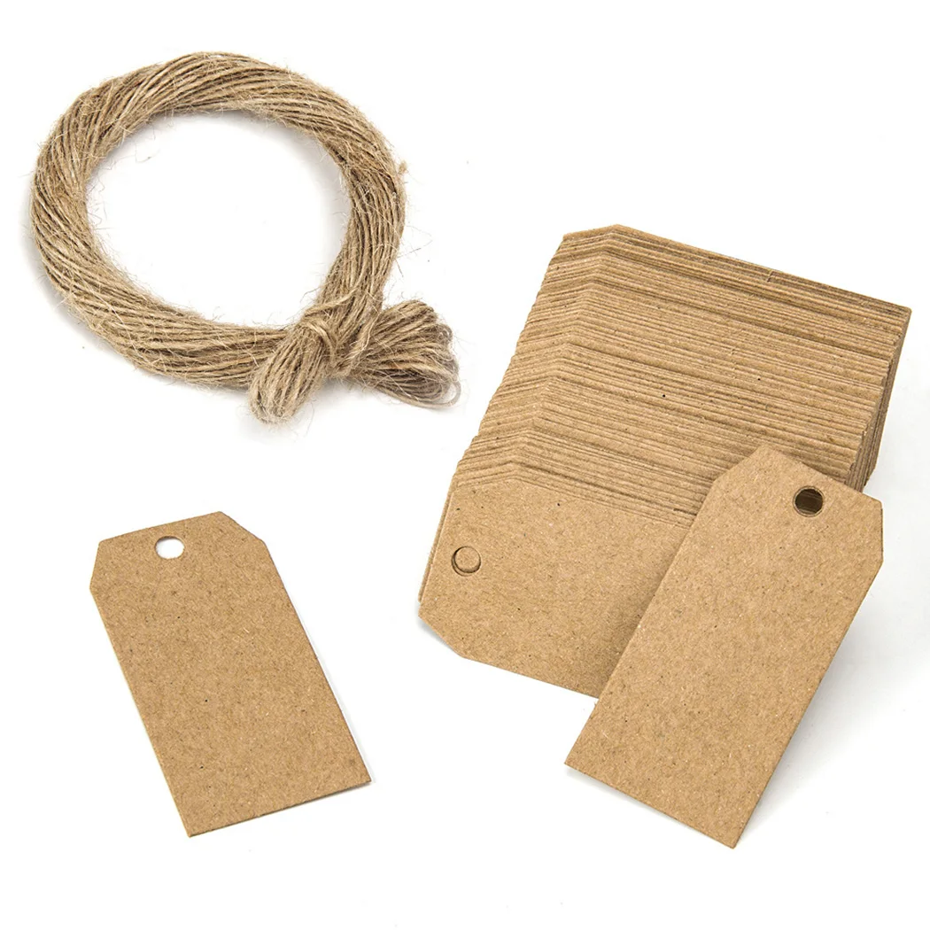 

Label Kraft Paper Tags Free Hemp Rope Wrapping gift card 100Pcs 5*2.5cm