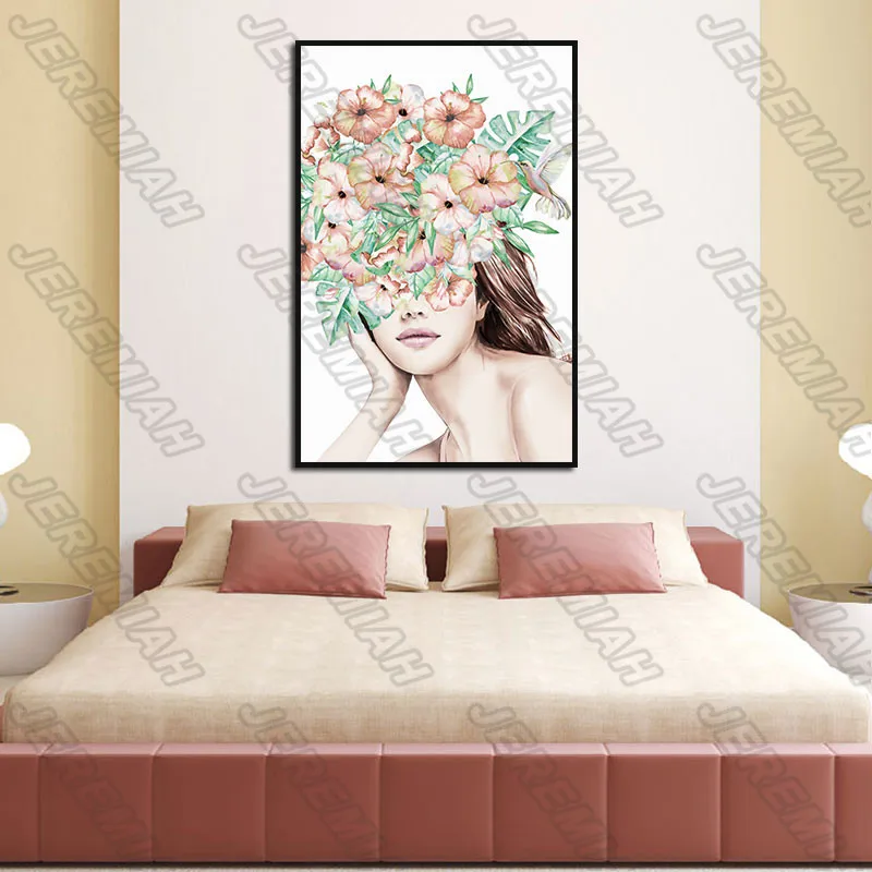 

Beautiful Woman with Wreath and Butterfly Poster Nordic Style Wall Art Canvas Print Painting Modern Living Room Decoration