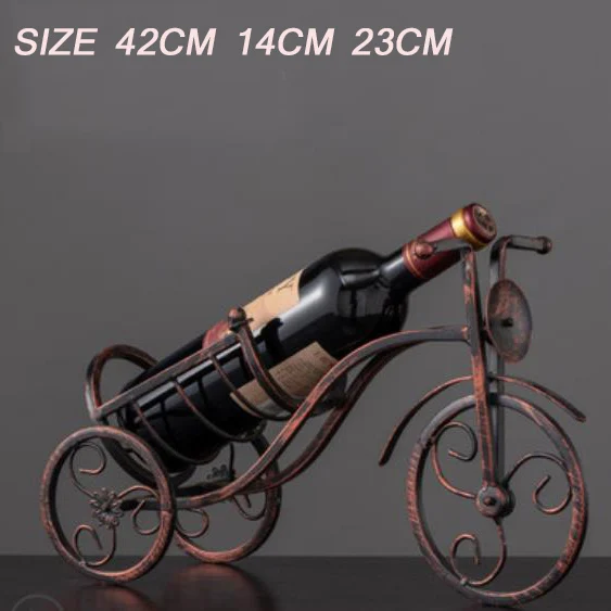 

Vintage Metal Barrel Tricycle Model Wine Holder Ornamental Iron Art Bike Bottle Rack Goblet Hanger Wine Serving Bar Decor Craft