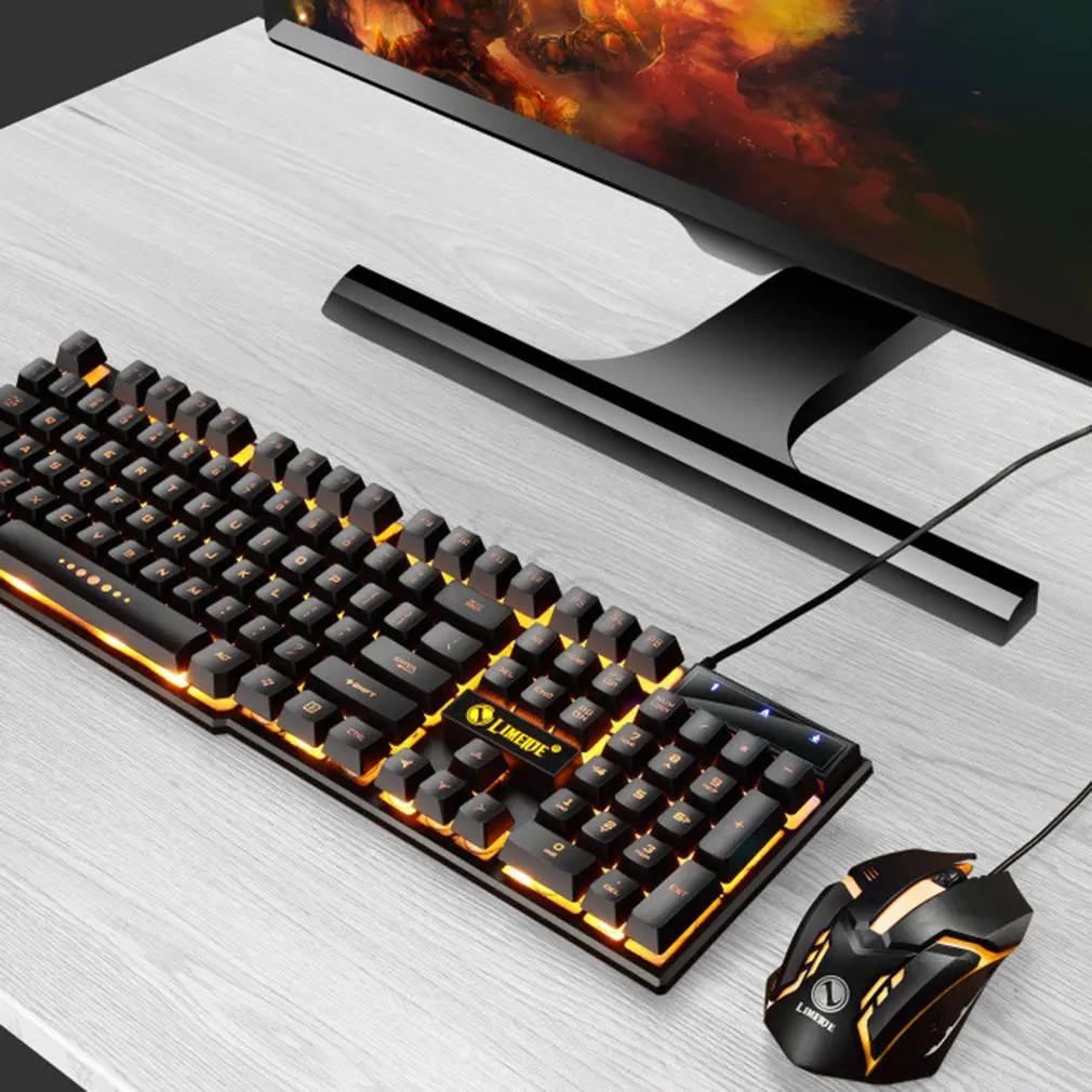 

GTX300 USB Wired Colorful LED Backlit Gaming Keyboard With Mouse For PC Laptop Backlit Wired Colorful LED Backlit