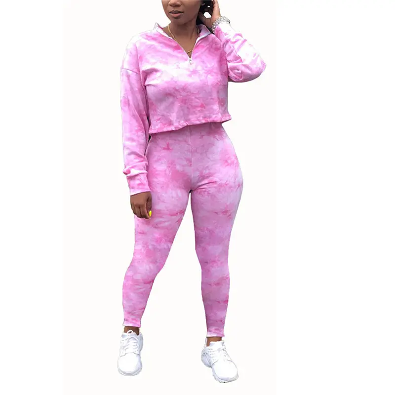 

Женский костюм с завязкой, Осенний короткий топ на молнии с отложным воротником и длинным рукавом + облегающие спортивные брюки с высокой та...