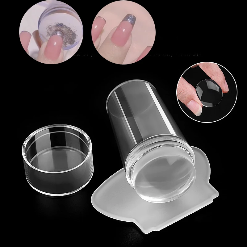 

1set Easy-French Nail Stamper Monocle Clear Jelly 3.8*3.8cm Print Silicone Transfer Print Scraper Nail DIY Template Stamping