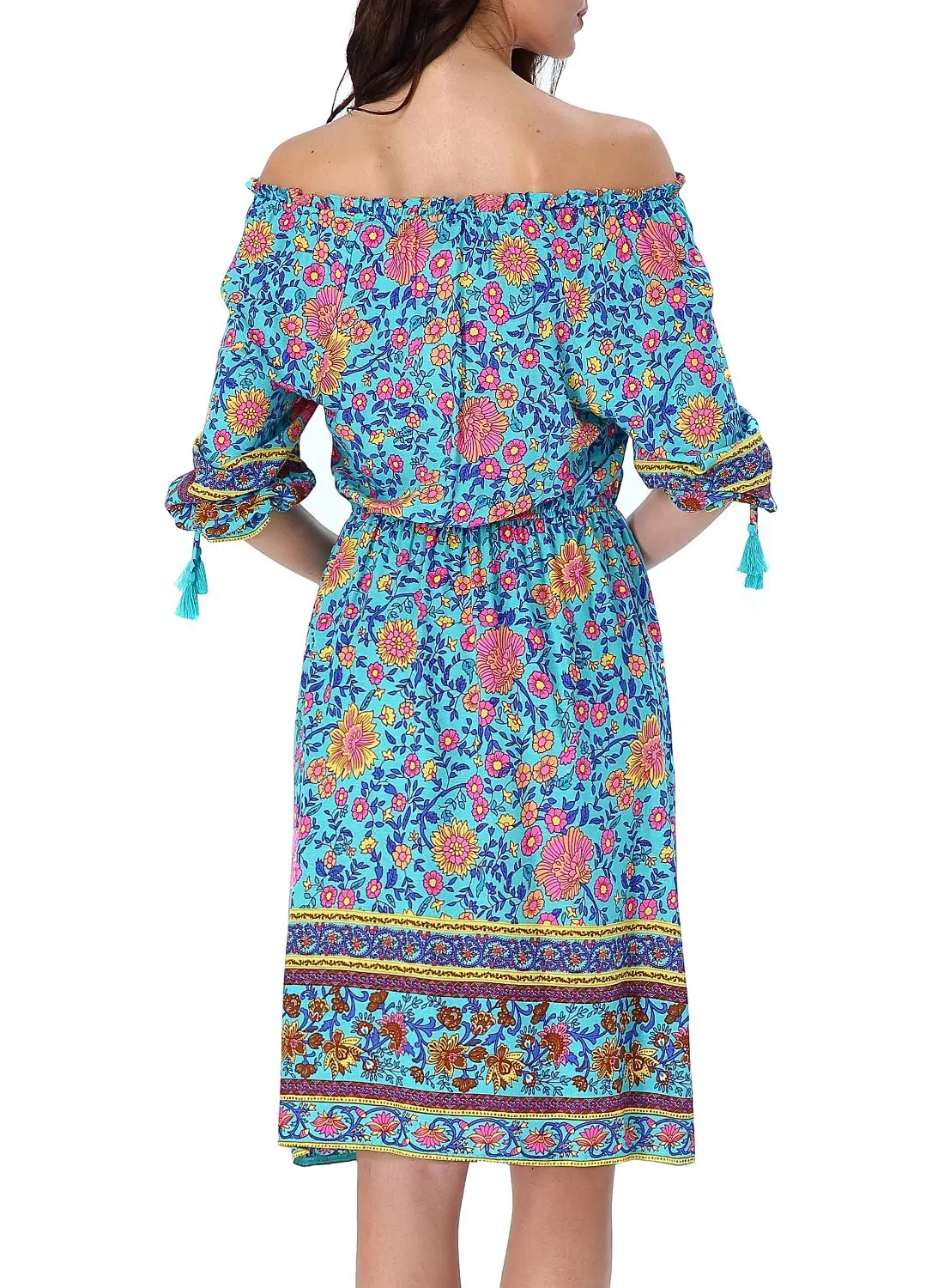 Cortas женские 2021 Цветочный принт шнурок рюшами с открытыми плечами из ткани в