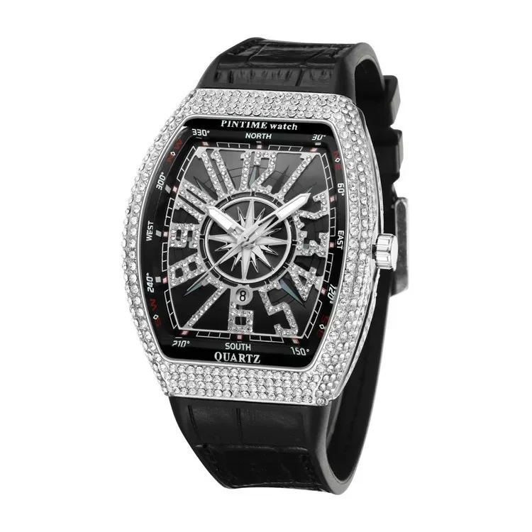 

PINTIME business leisure outdoor sports luxury men's watch waterproof calendar luminous barrel-shaped diamond quartz watch