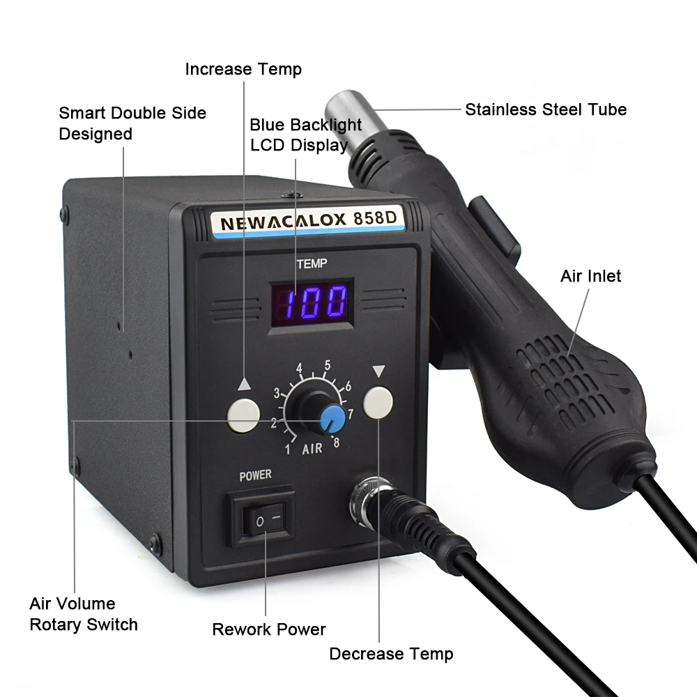 Паяльная станция NEWACALOX 858D EU700W для горячего воздуха паяльная SMD тепловой пистолет