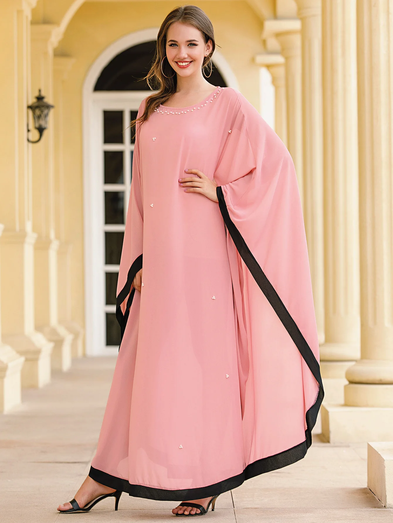 Abaya Дубай длинный халат Женская мода жемчуг рукав летучая мышь хиджаб платье мусульманская одежда Раман кафтан Марокканская Женская хиджаб