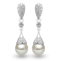 high quality fashion water drop pearl crystal 30 silver plated ladies stud earrings jewelry valentines gift women