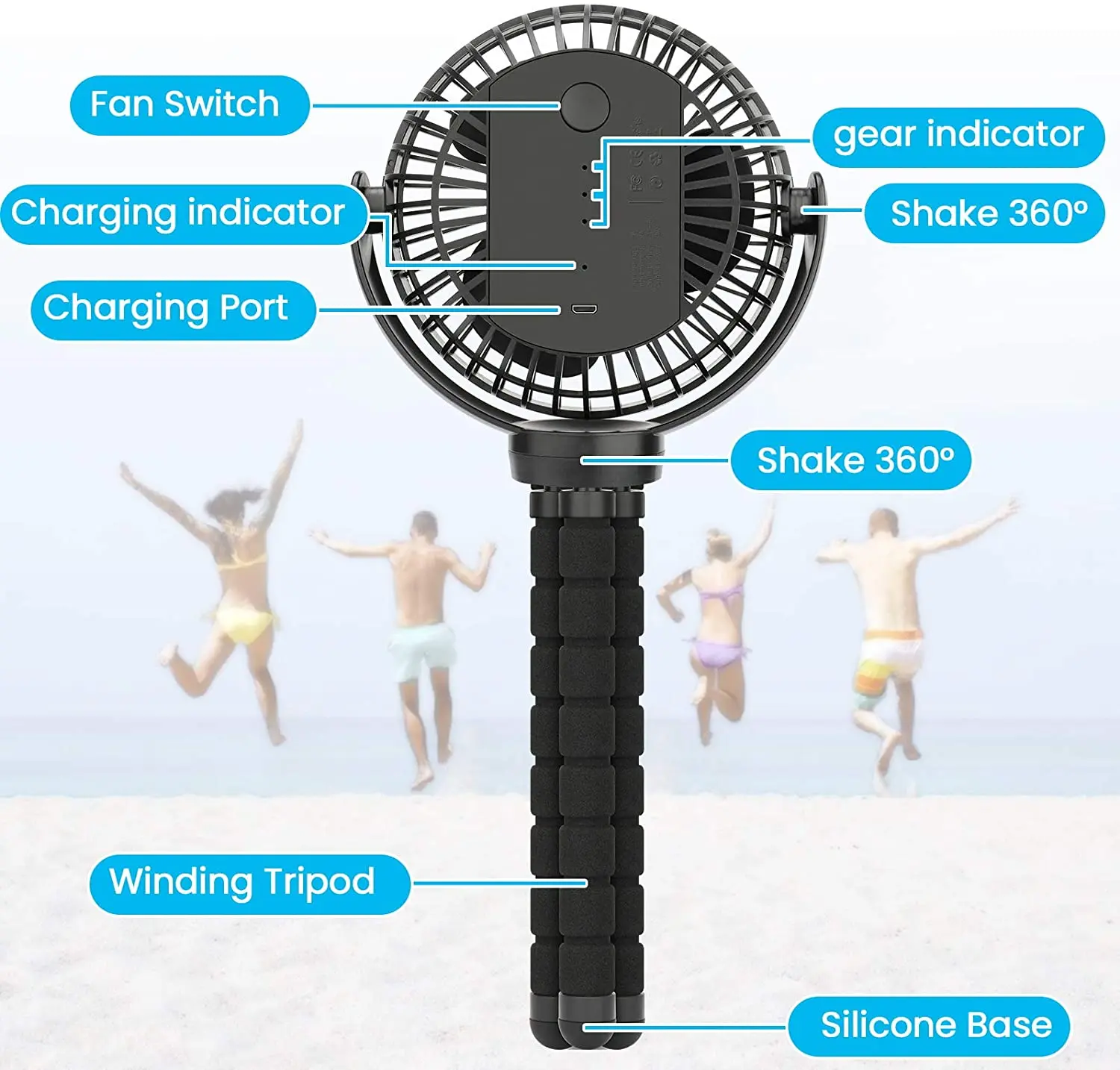 

Portable USB Fan 5000mAh Battery Flexible Tripod Clip Small for Baby Stroller/Car/Camping/Travel Handheld Personal Cooling Fans