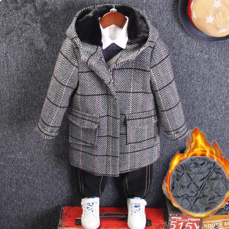 Длинные парки для мальчиков шерстяные пальто с капюшоном зима 2021 г. детская