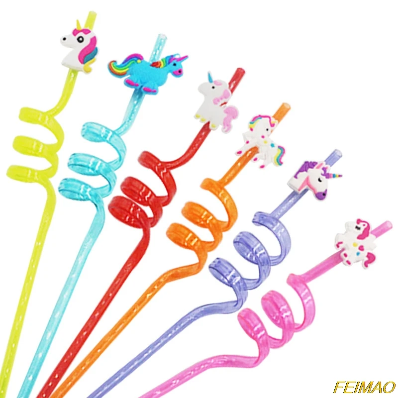 

1pc Cartoon Unicorn Plastic Spiral Drinking Straws Children Use Birthday Party Bar Club Juice Wine Cup