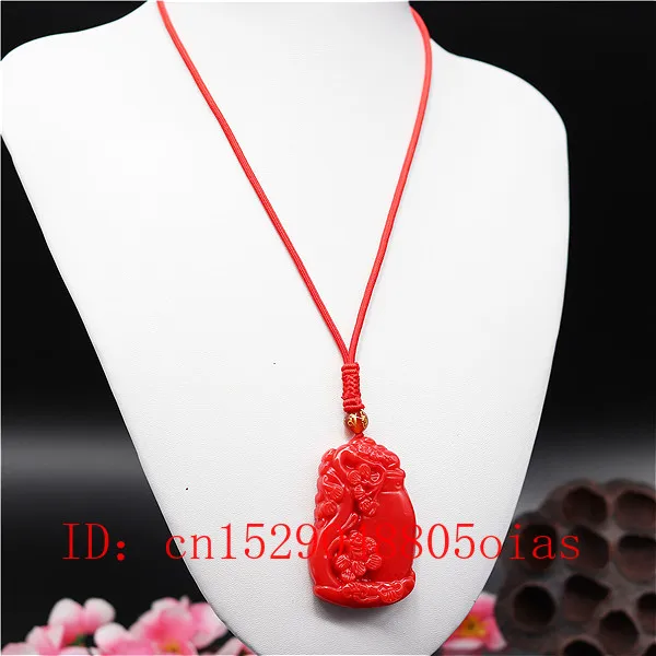 Натуральный красный коралл нефрит камень сосна ваза кулон ожерелье Китайский