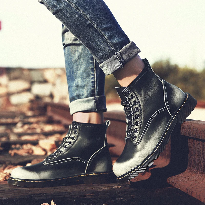 Ботинки мужские высокие винтажные мотоциклетные ботинки стиль милитари